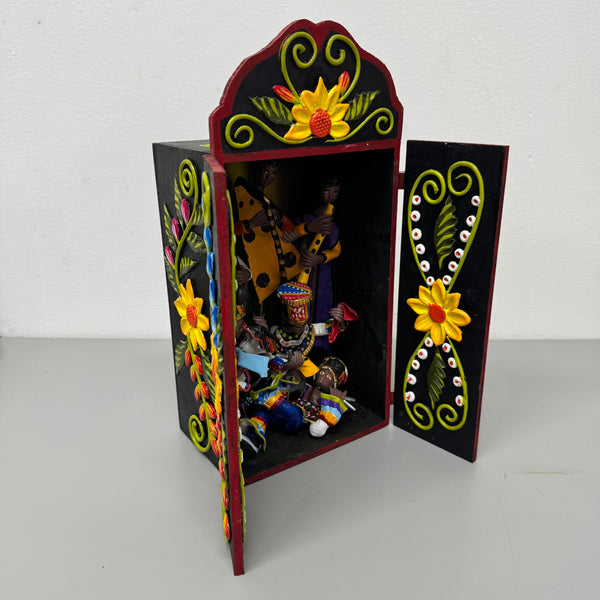 Wood and ceramic retablo-Tijera Dance