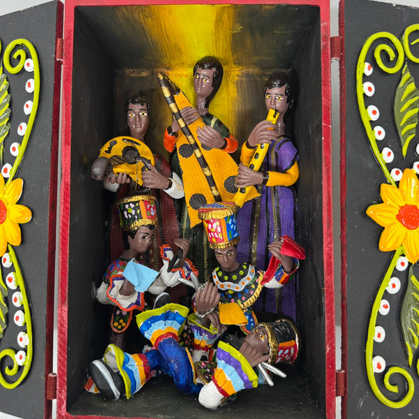 Wood and ceramic retablo-Tijera Dance