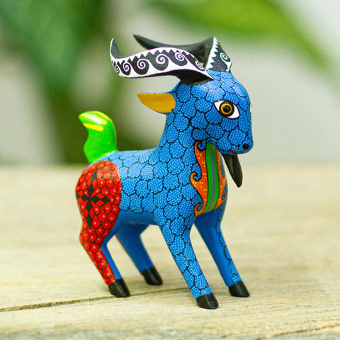 Wood alebrije sculpture-Blue Goat