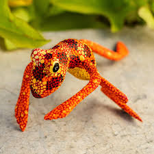 Wood figurine-Orange Oaxaca Frog
