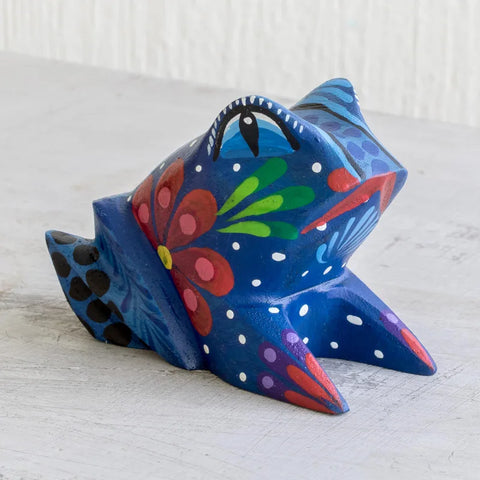 Wood figurine-Blue Frog