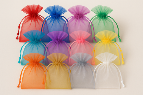 variety of colored organza bags